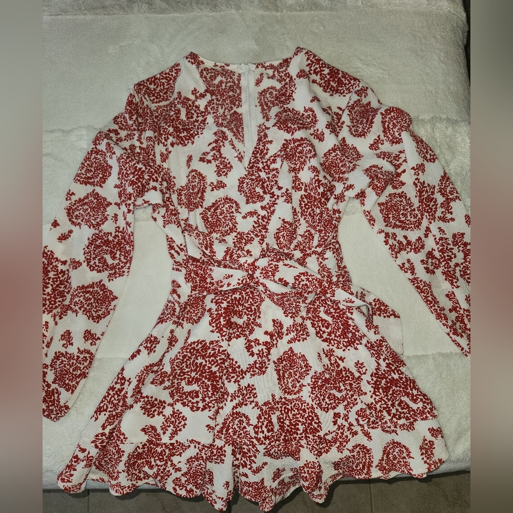 Red & White Dress Romper (Shorts) with Zipper